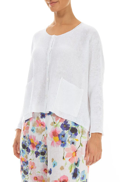 Two Pockets White Linen Cardigan 3