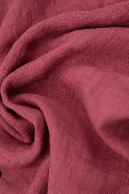 V-Neck Antique Ruby Pintuck Linen Dress 6