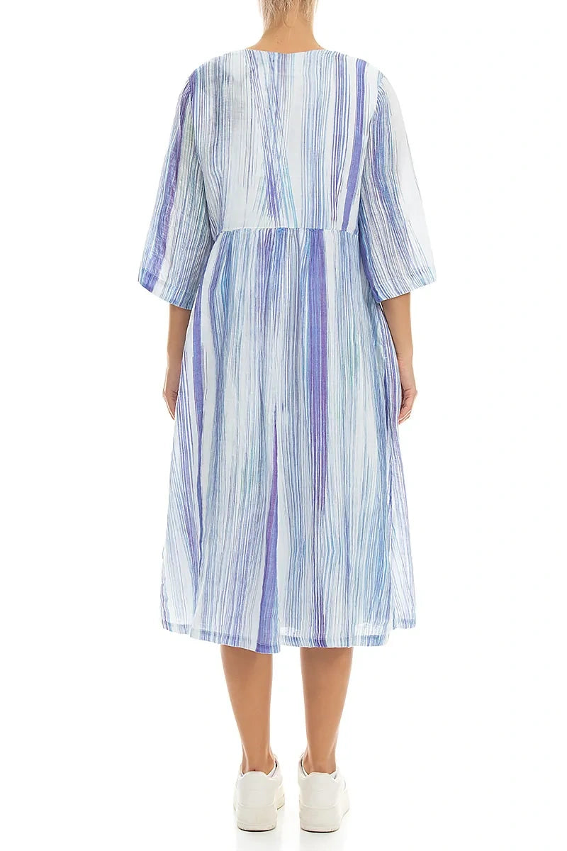 V-Neck Blue Wash Stripe Linen Jacket 2