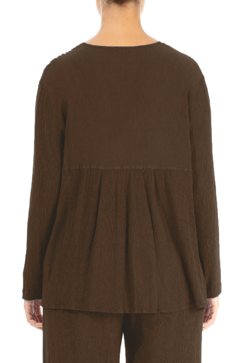 V-Neck Chocolate Silk Viscose Blouse 2