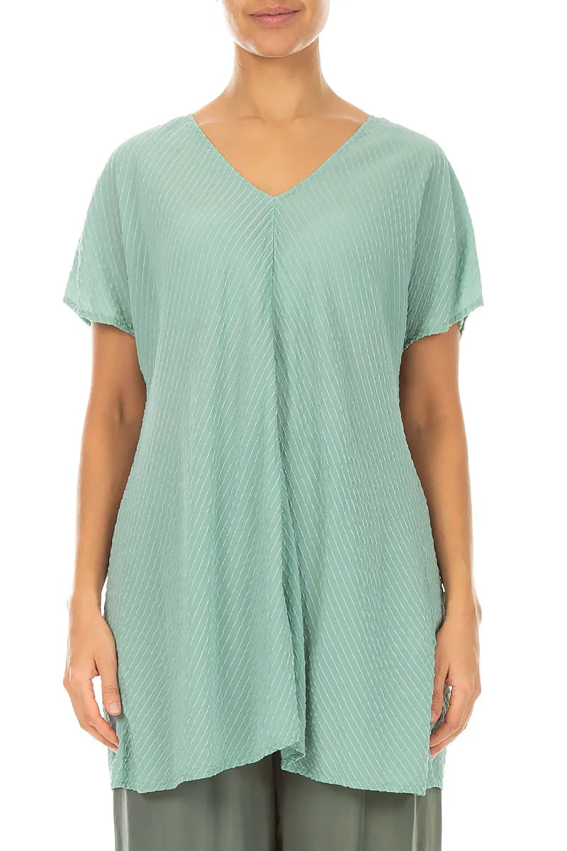 V-Neck Mint Stripy Silk Viscose Blouse 2