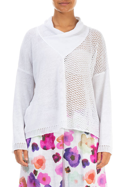 V-Neck Overlap White Linen Jumper 1