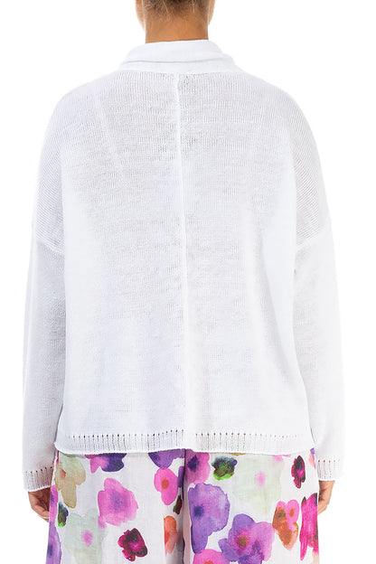 V-Neck Overlap White Linen Jumper 2