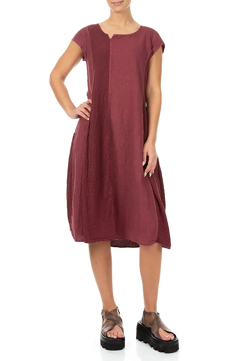 Vertical Line Antique Ruby Linen Dress 4