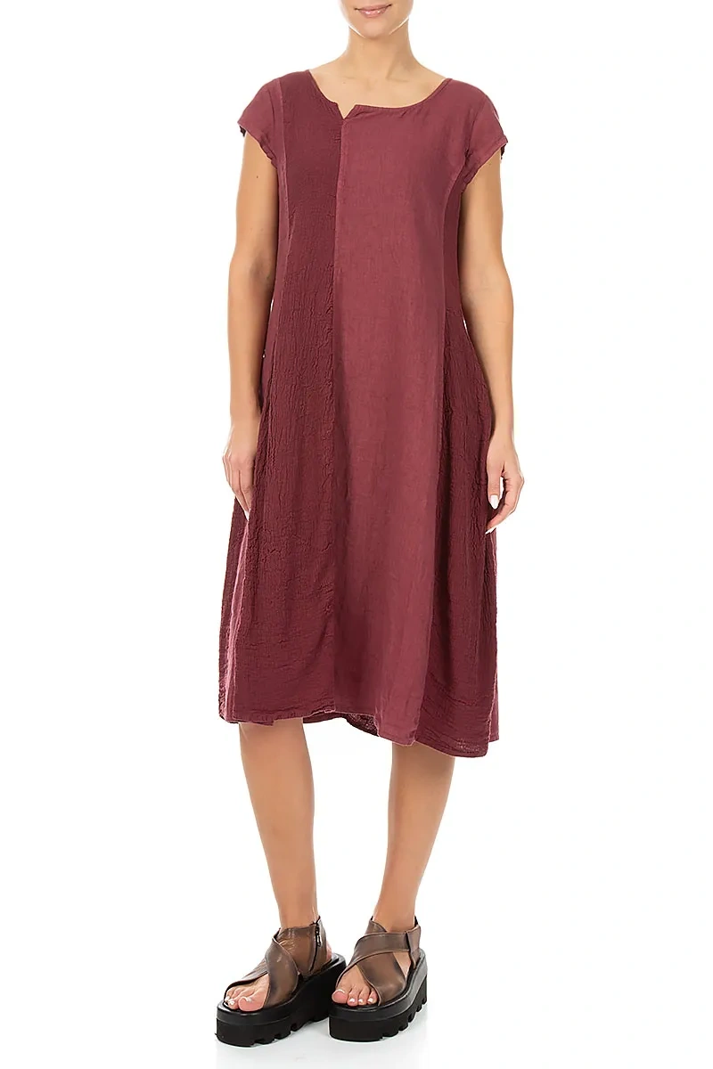 Vertical Line Antique Ruby Linen Dress 3