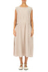 Waist Detail Sleeveless Beige Linen Dress 1
