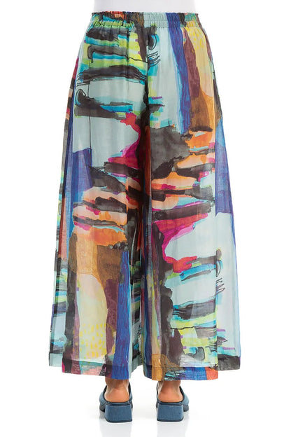 Wide Abstract Silk Cotton Trousers 2