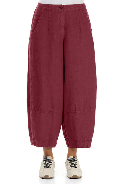 Wide Cropped Antique Ruby Linen Trousers 1