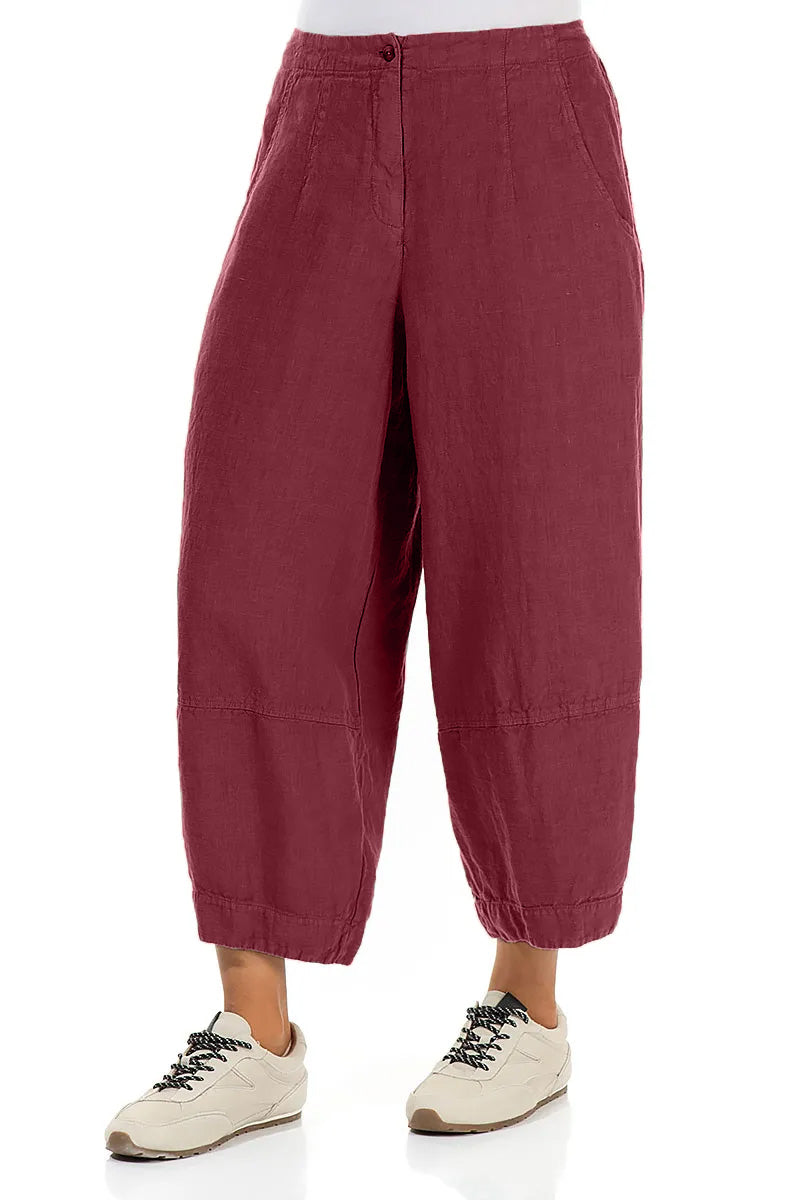 Wide Cropped Antique Ruby Linen Trousers 3