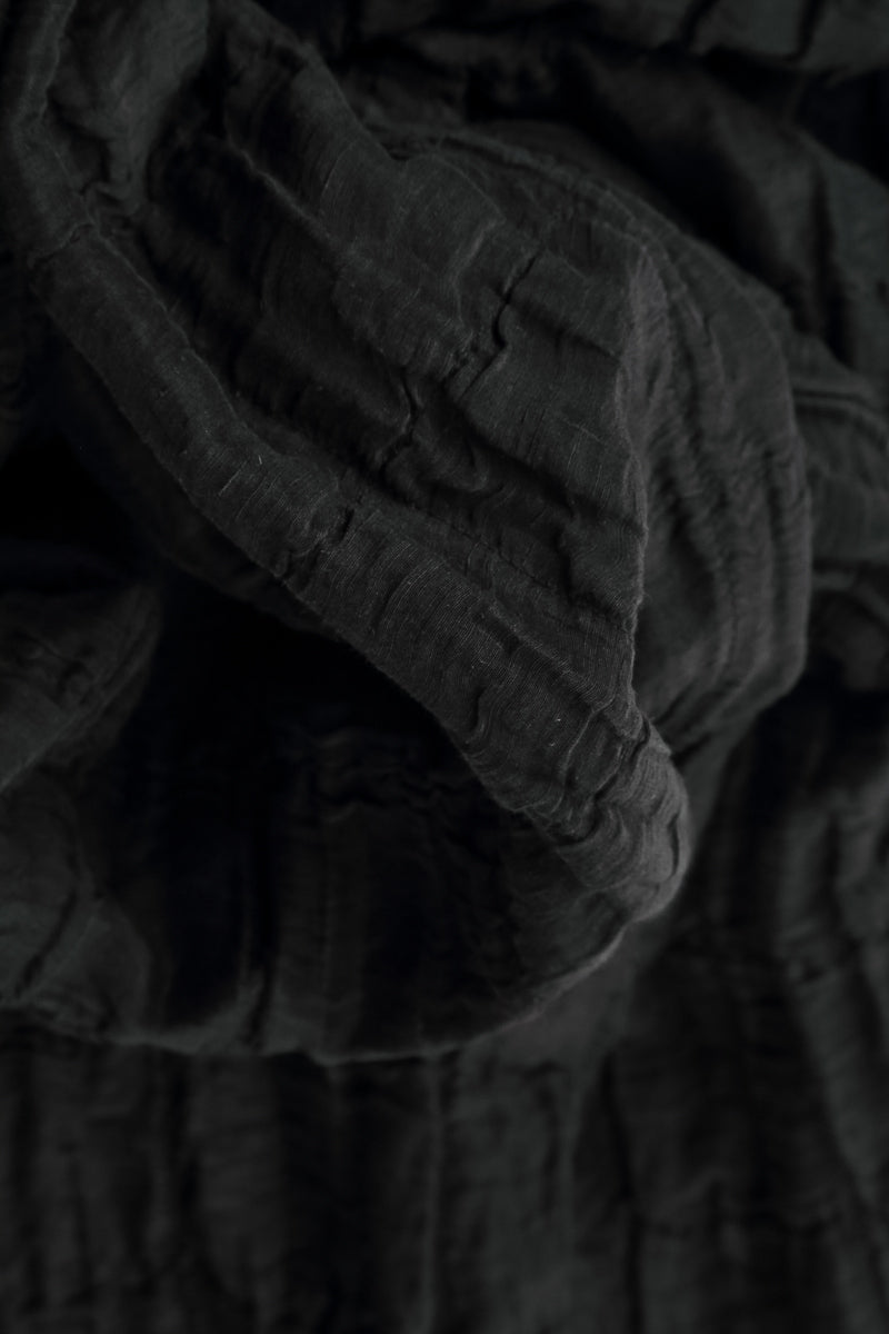 Wide Cropped Crinkled Black Silk Linen Trousers 5