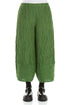 Wide Cropped Crinkled Shamrock Green Silk Linen Trousers 1