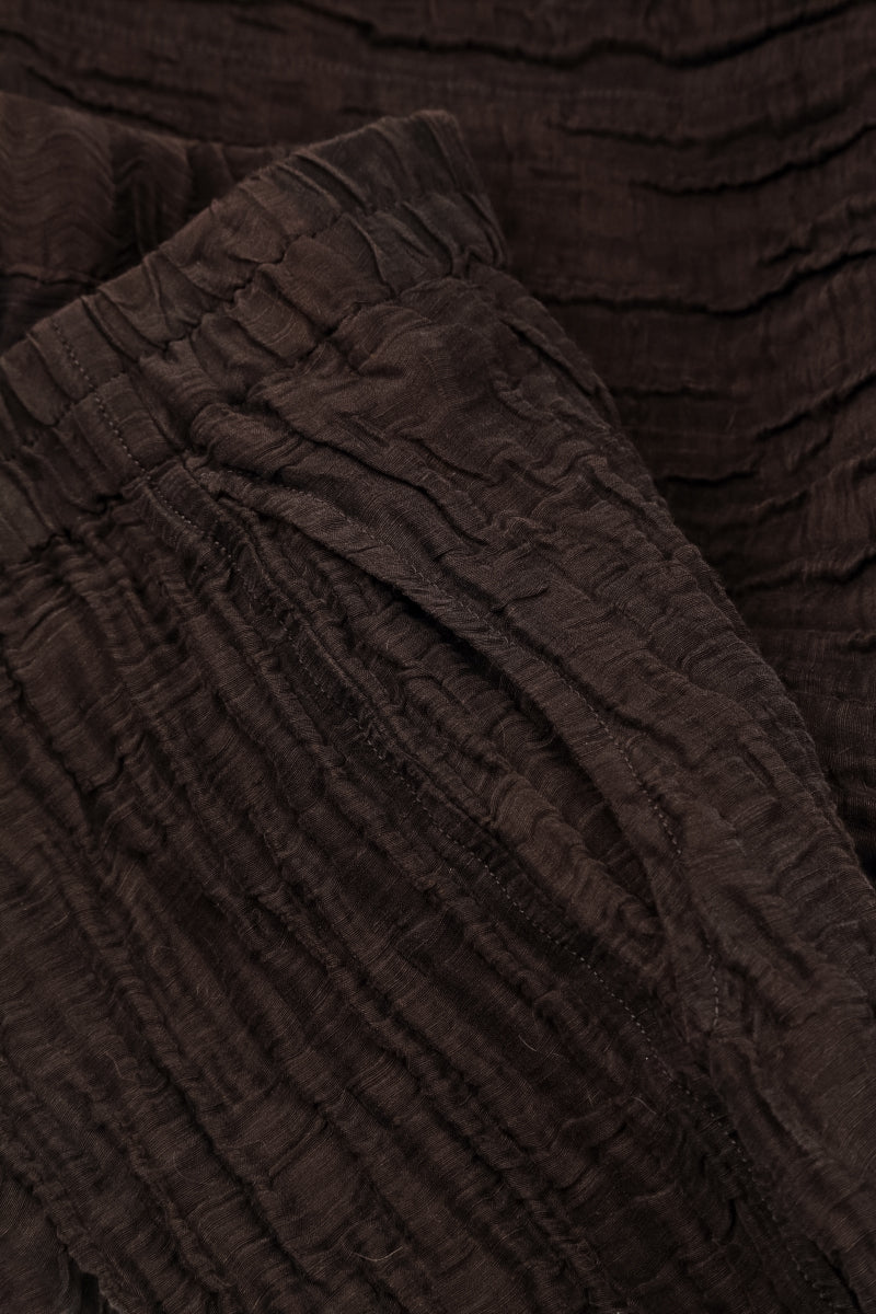 Wide Cropped Crinkled Truffle Brown Silk Linen Trousers 6