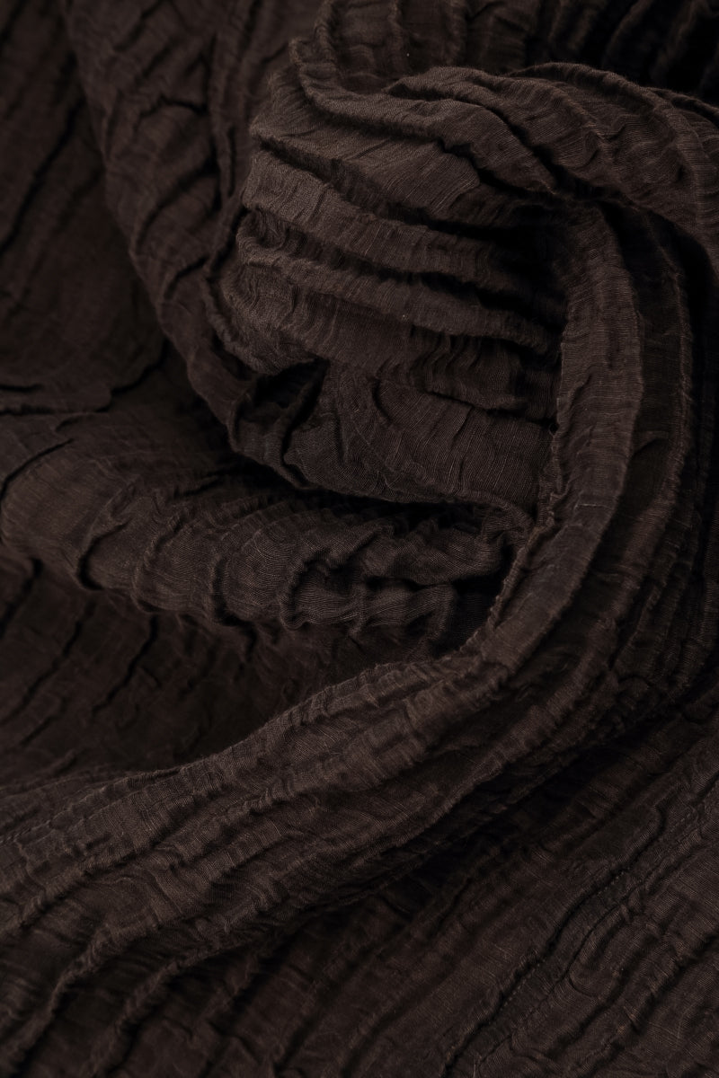 Wide Cropped Crinkled Truffle Brown Silk Linen Trousers 5