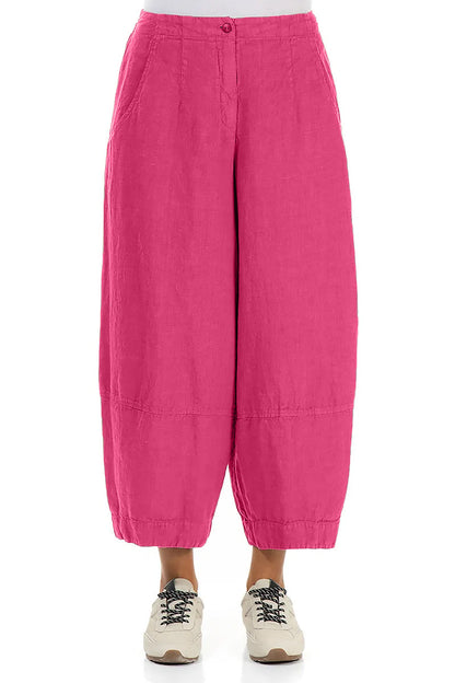 Wide Cropped Fuchsia Linen Trousers 1