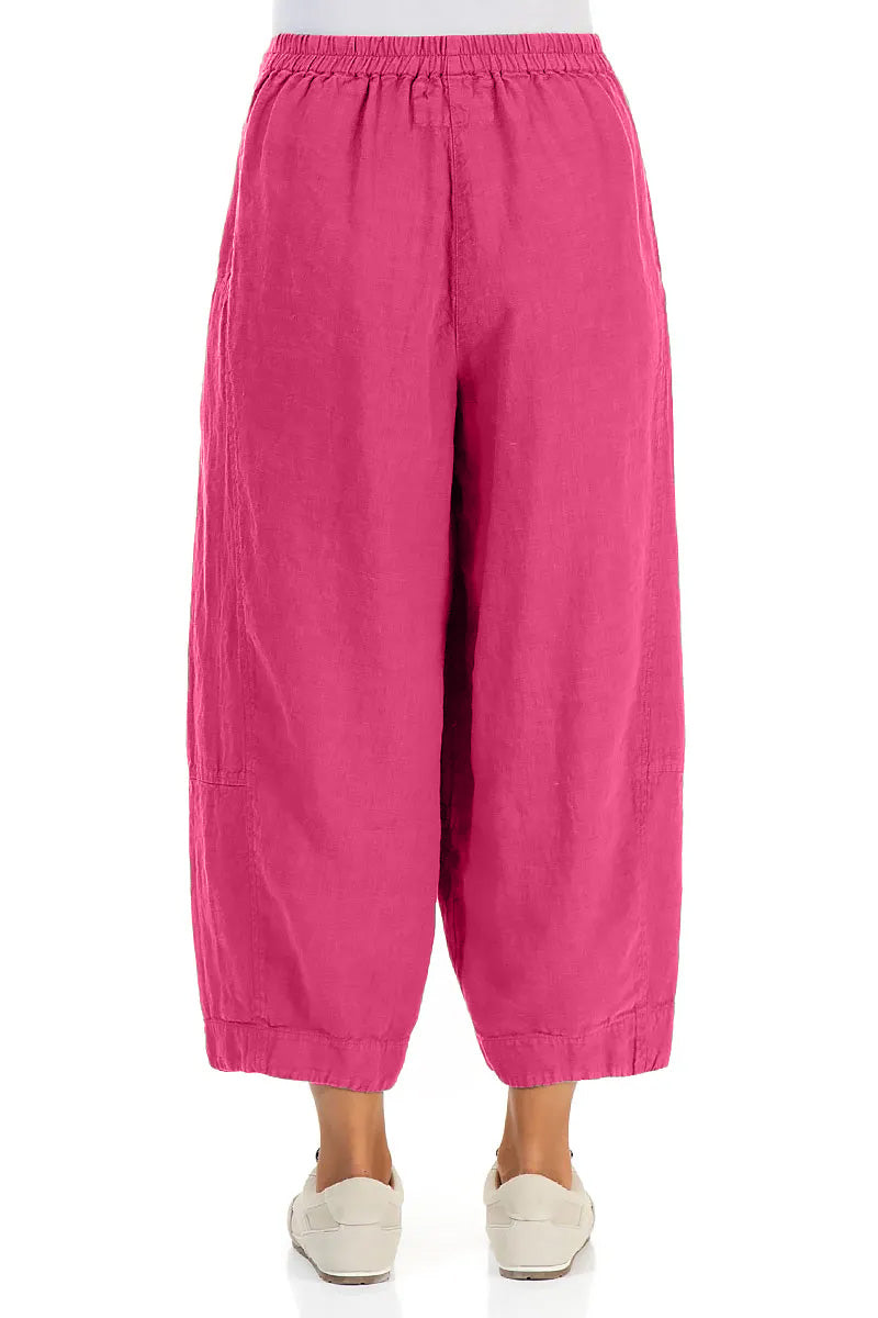 Wide Cropped Fuchsia Linen Trousers 2