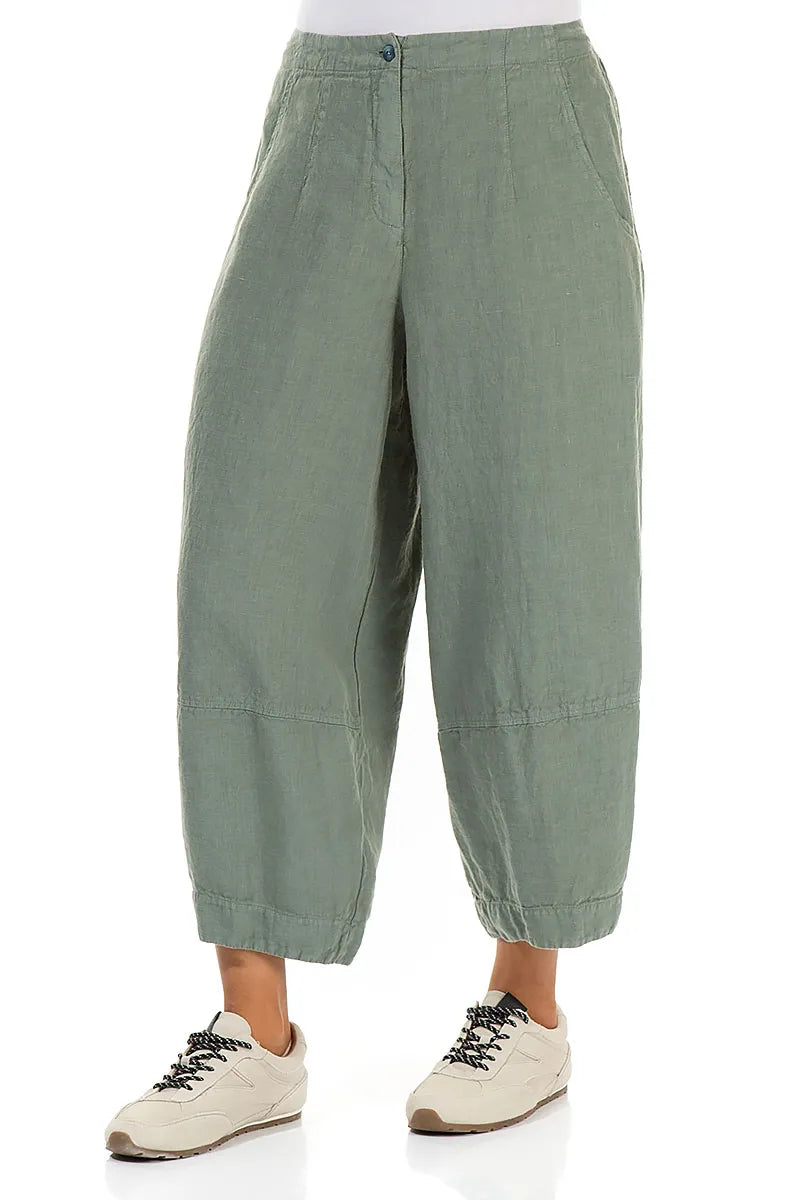 Wide Cropped Sage Linen Trousers 3