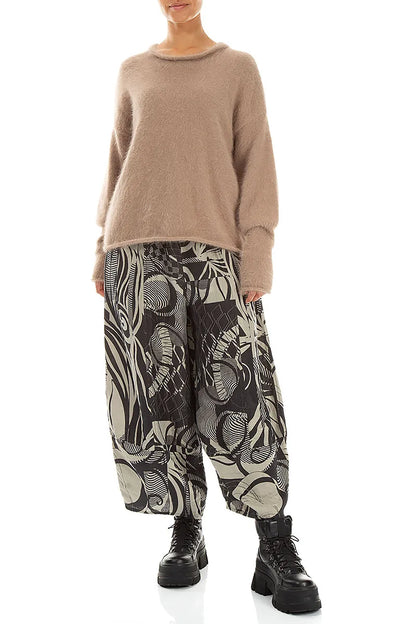 Wide Cropped Textured Olive Orbit Silk Linen Trousers