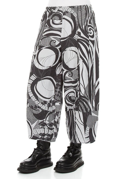 Wide Cropped Textured Pearl Grey Orbit Silk Linen Trousers