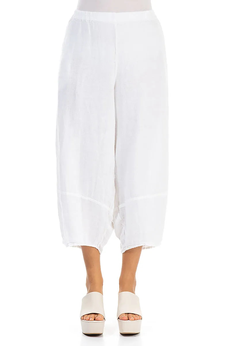 Wide Cropped White Linen Trousers 1
