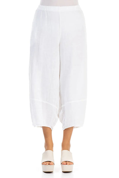 Wide Cropped White Linen Trousers 1