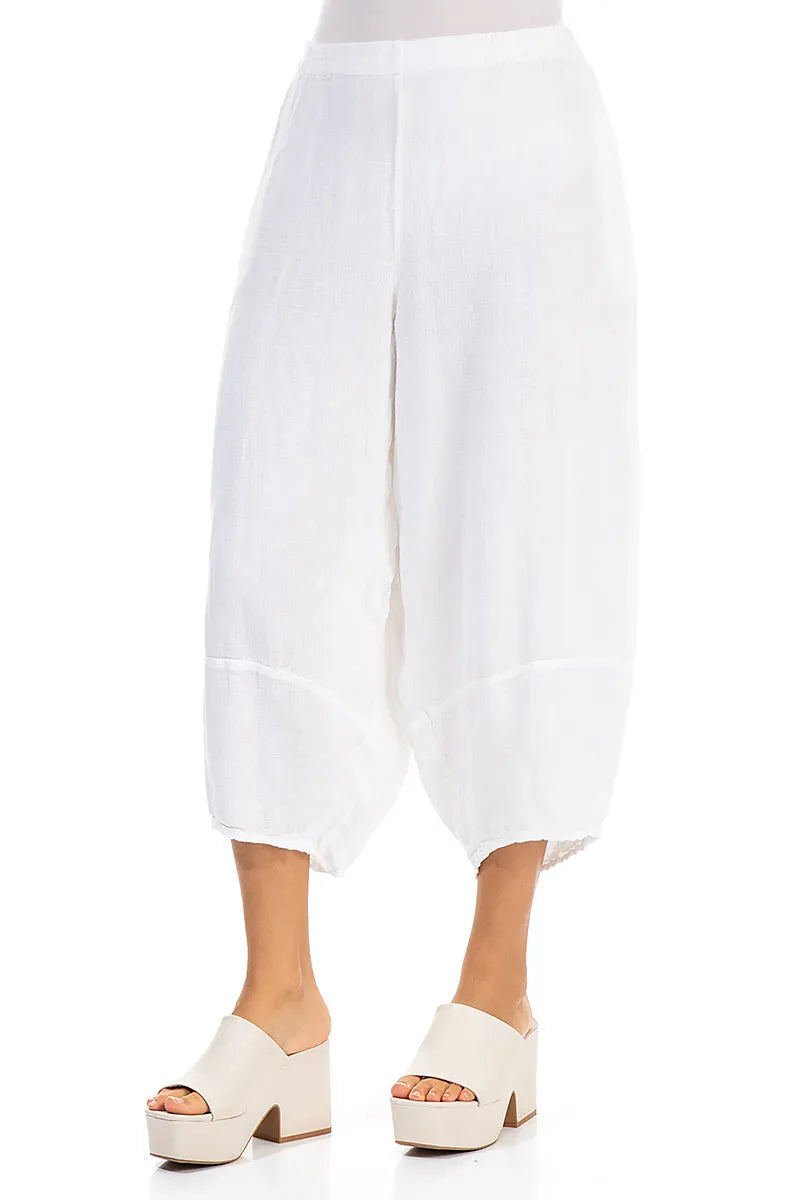 Wide Cropped White Linen Trousers 3