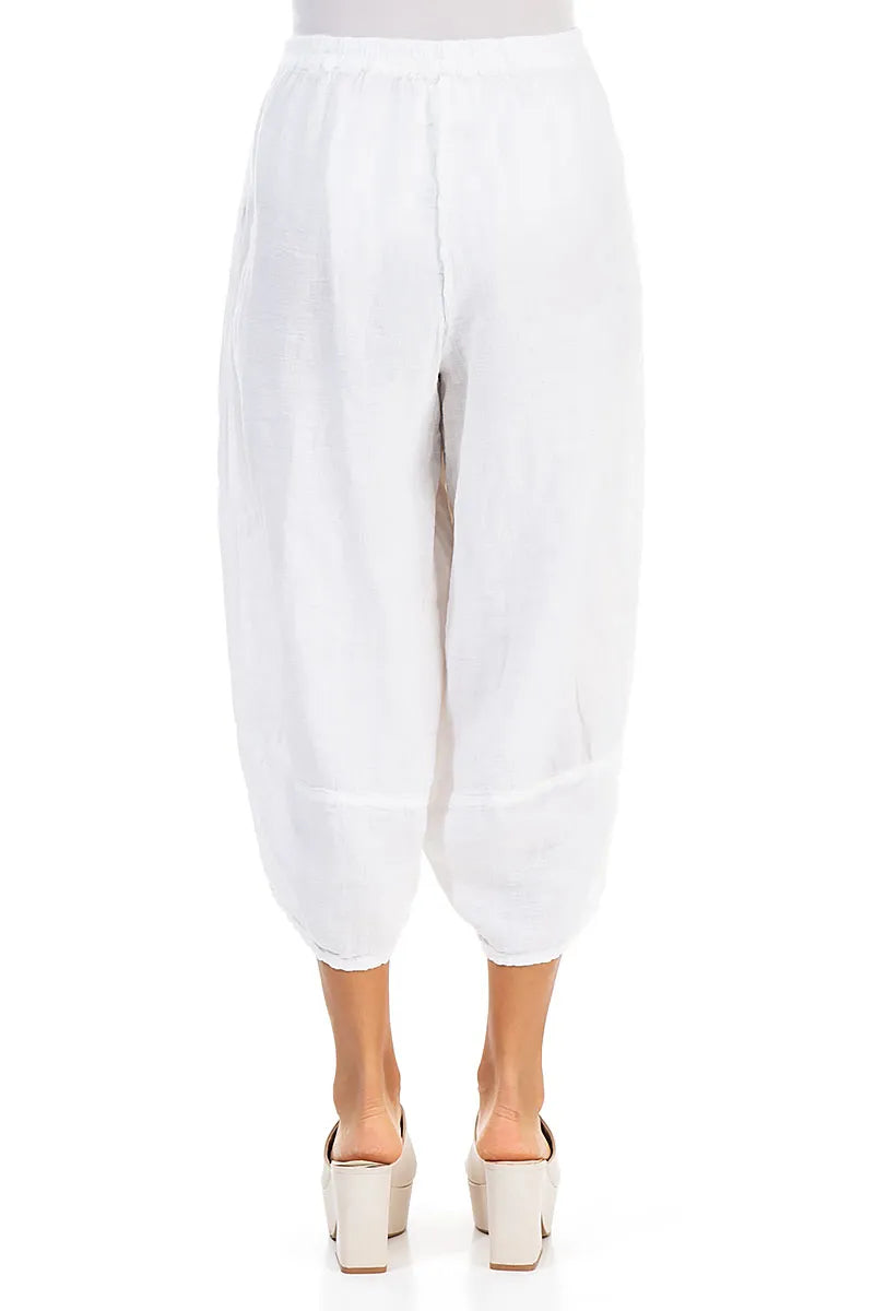Wide Cropped White Linen Trousers 2
