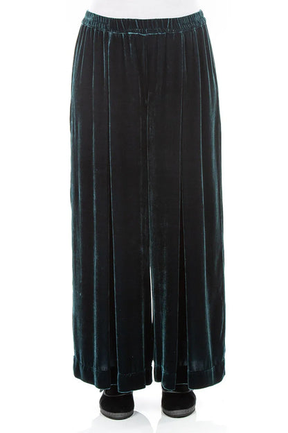 Wide Deep Turquoise Silk Velvet Trousers