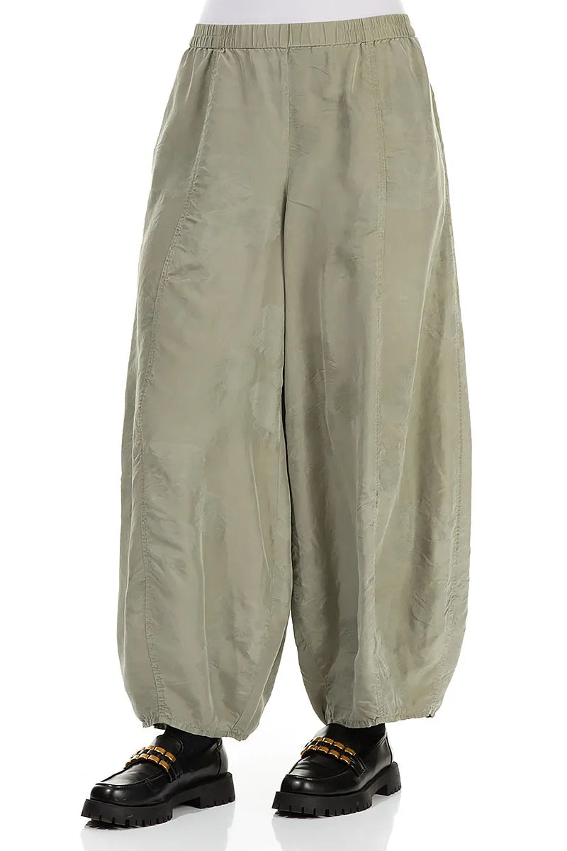 Wide Flower Pattern Forest Mist Silk Trousers 3