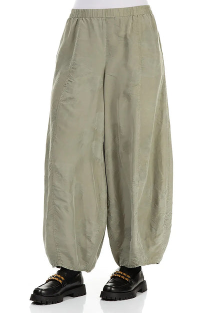 Wide Flower Pattern Forest Mist Silk Trousers 3