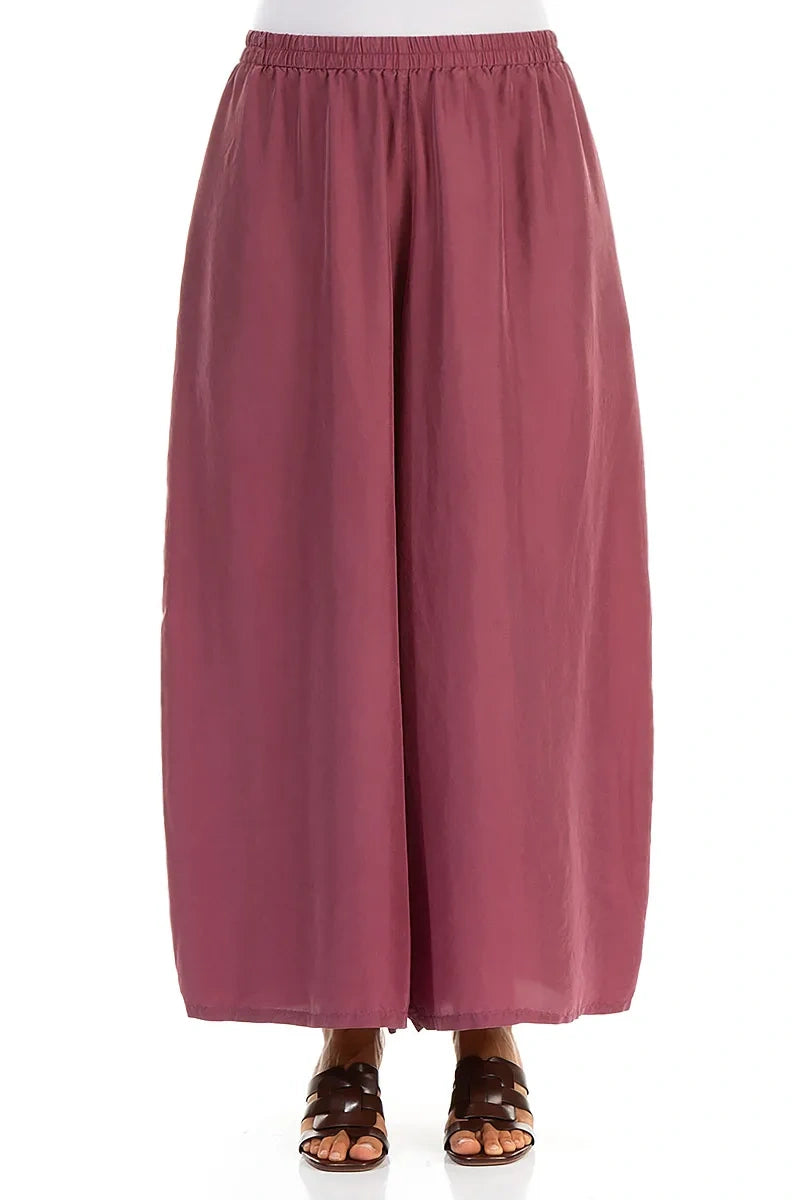 Wide Flowy Antique Ruby Pure Silk Trousers 1