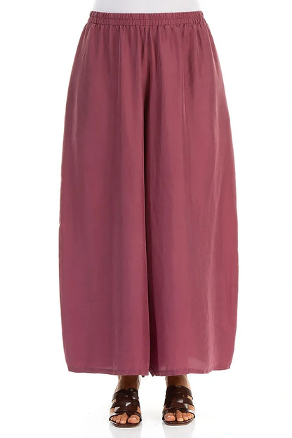 Wide Flowy Antique Ruby Pure Silk Trousers 1