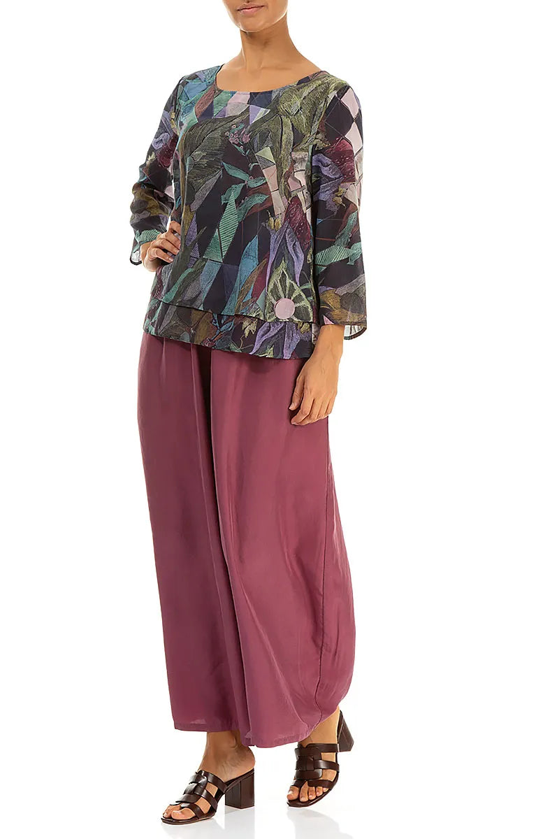 Wide Flowy Antique Ruby Pure Silk Trousers 4