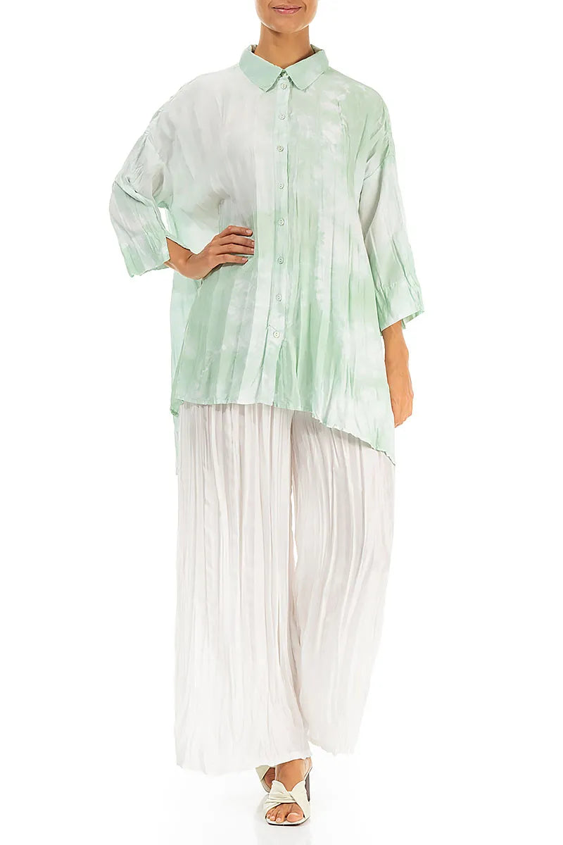Wide Flowy White Crumpled Pure Silk Trousers 4