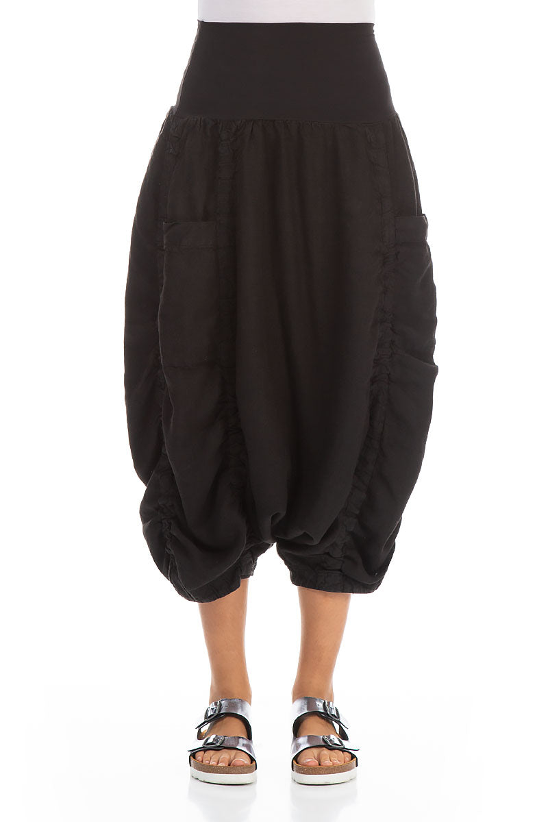 Wide Harem Black Linen Trousers 1