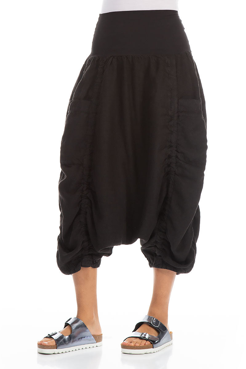 Wide Harem Black Linen Trousers 3