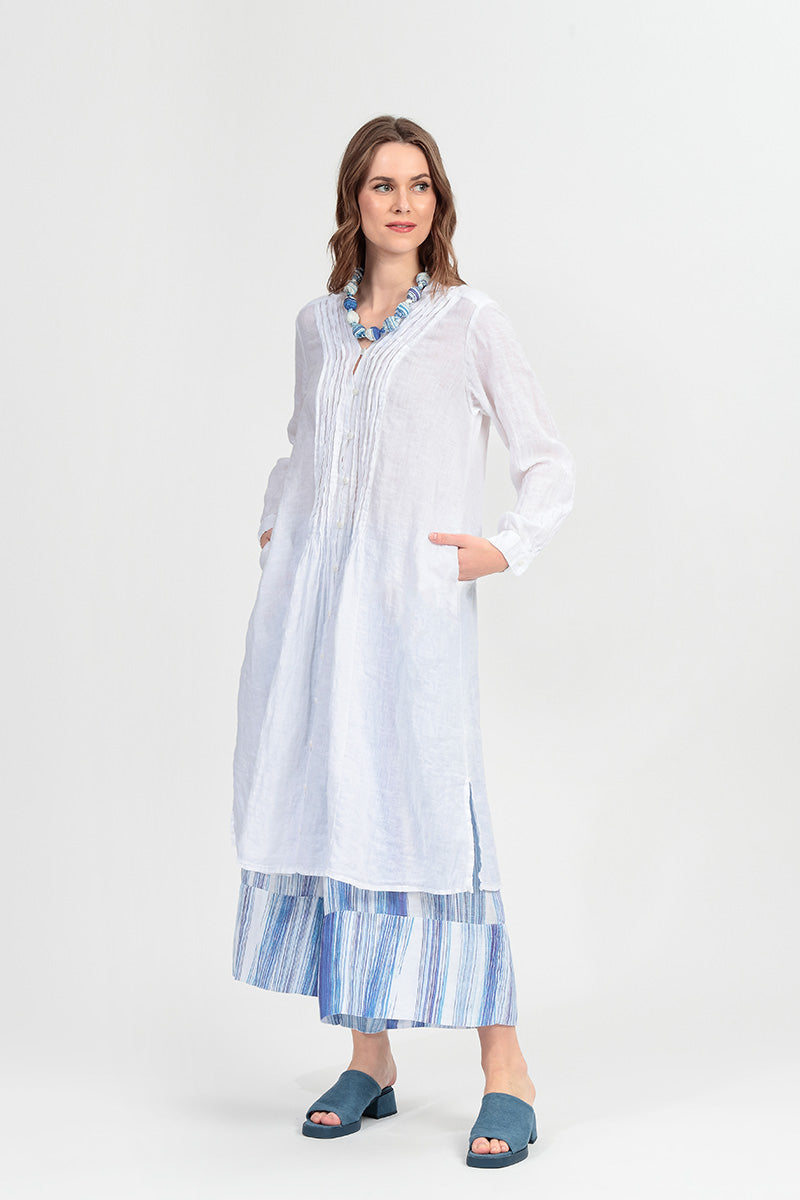 Wide Leg Cuffs Blue Wash Stripe Linen Culottes 7