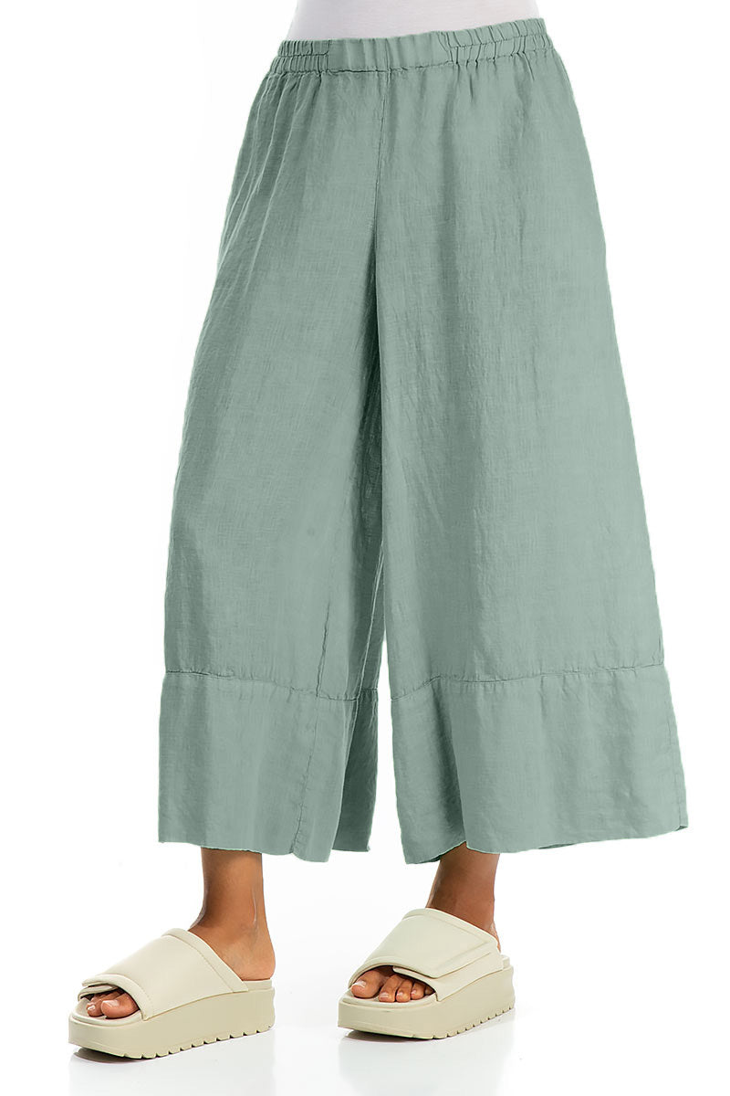 Wide Leg Cuffs Sage Linen Culottes 3