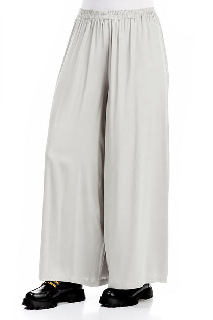 Wide Leg Pearl Grey Silk Trousers