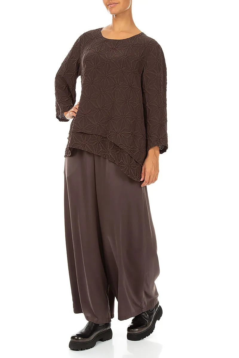 Wide Leg Truffle Brown Silk Trousers 4