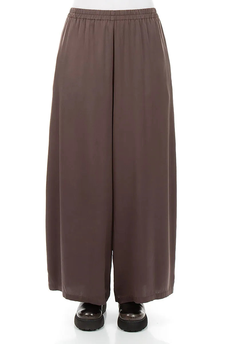 Wide Leg Truffle Brown Silk Trousers 1