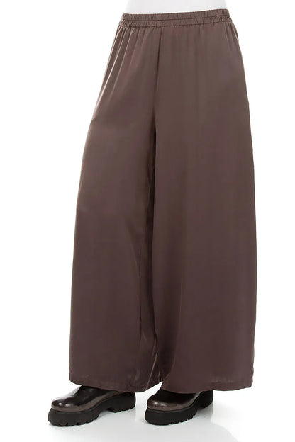 Wide Leg Truffle Brown Silk Trousers 3