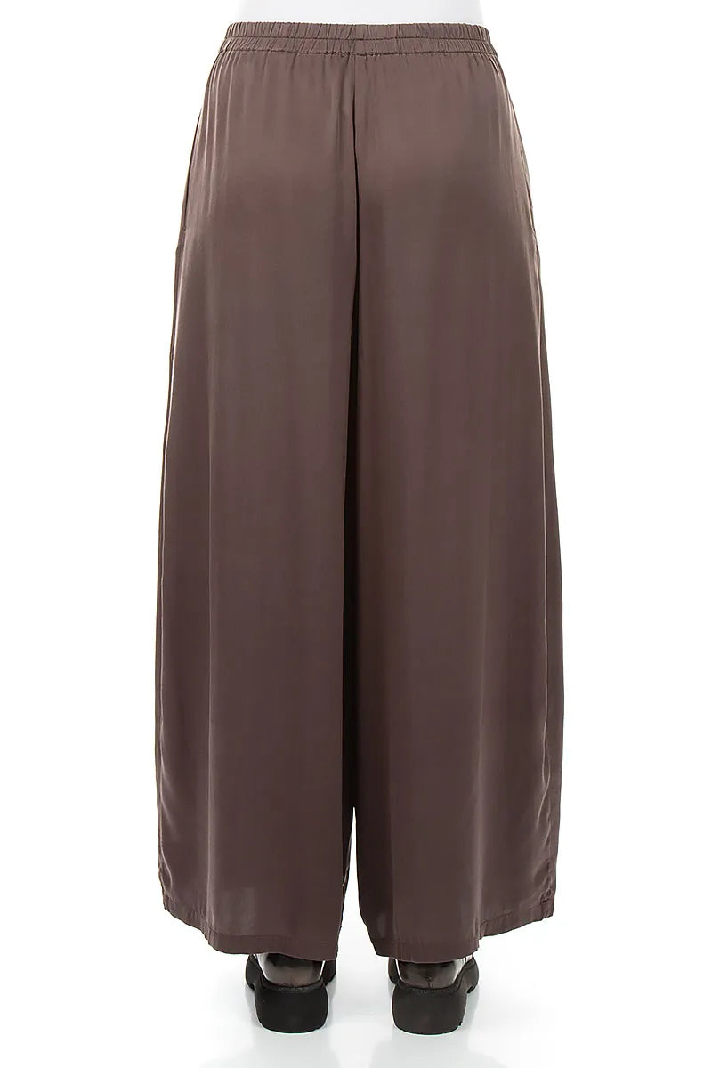 Wide Leg Truffle Brown Silk Trousers 2