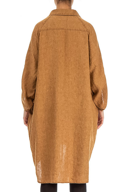 Wide Loose Caramel Linen Shirt 2