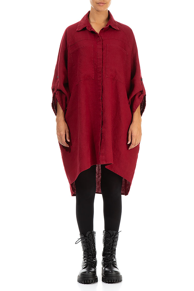 Chemise ample en lin rouge