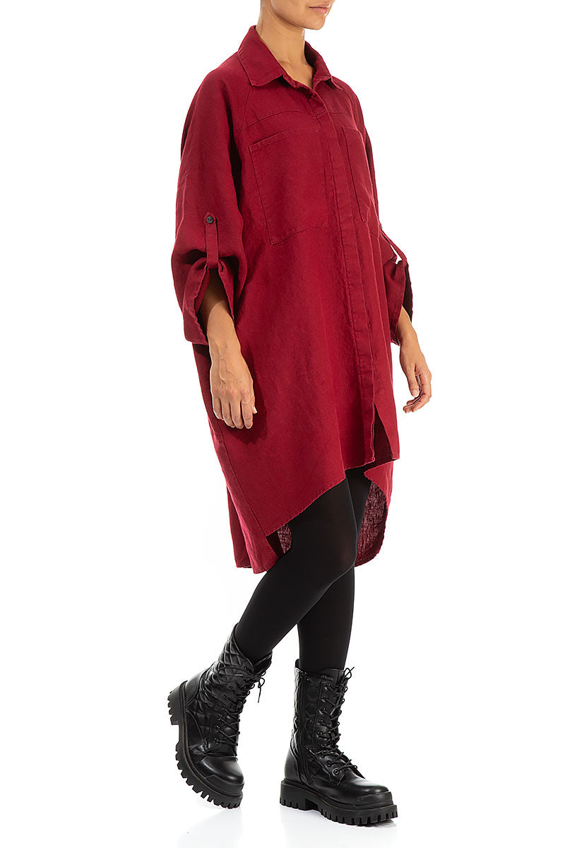 Chemise ample en lin rouge