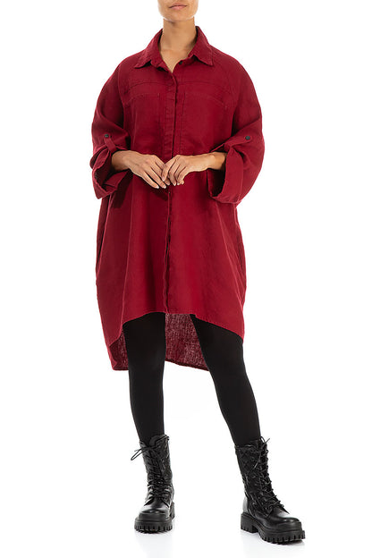 Chemise ample en lin rouge