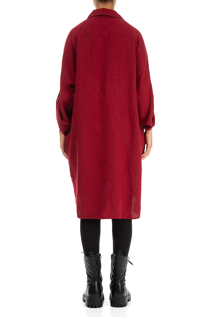 Chemise ample en lin rouge
