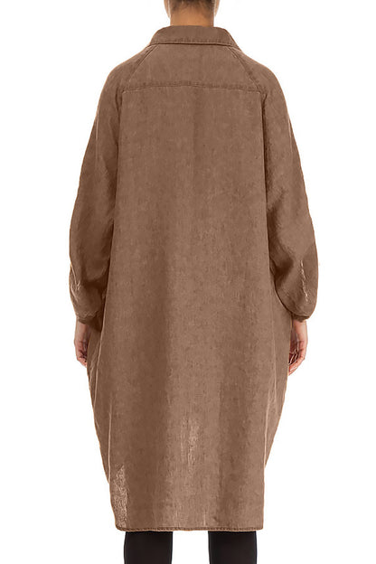 Wide Loose Mocha Linen Shirt 2