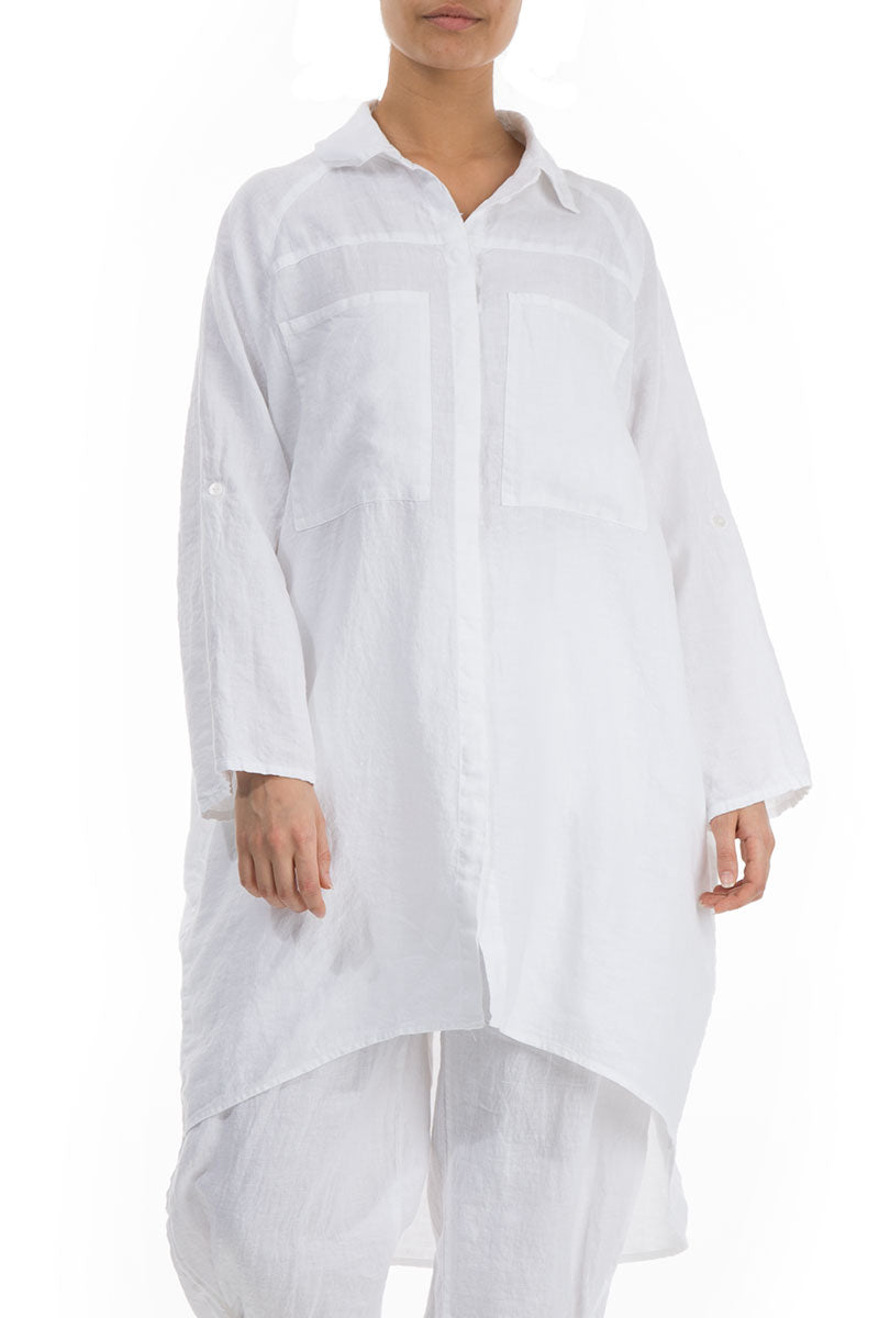 Wide Loose White Linen Shirt 3