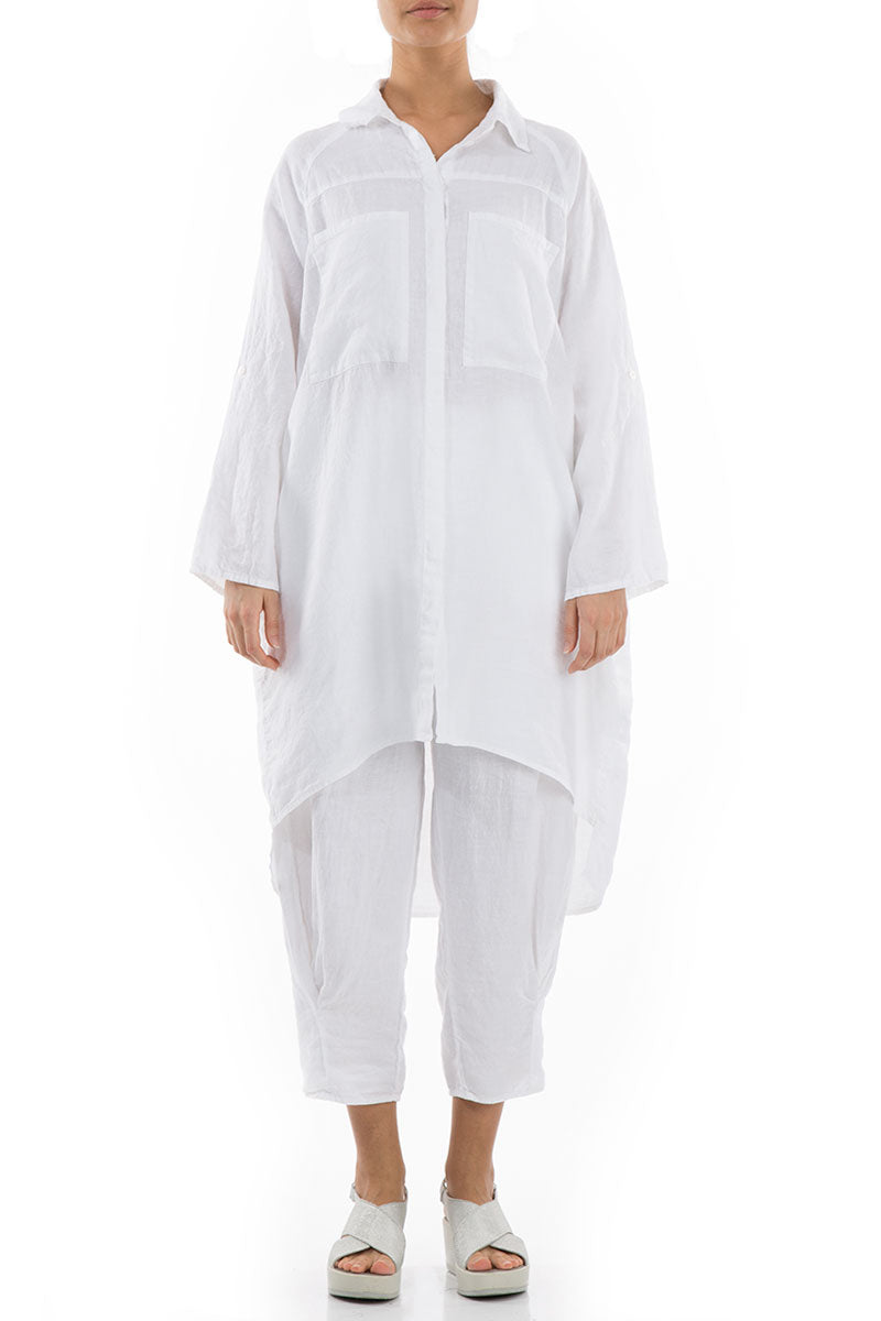 Wide Loose White Linen Shirt 1